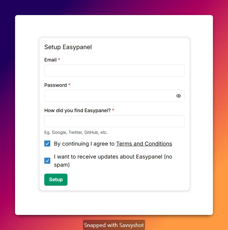 Install Typebot on a VPS after completing the EasyPanel administrator setup