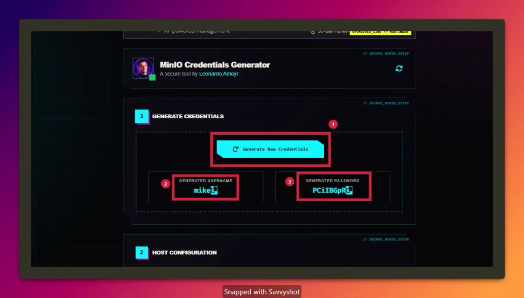 Install Typebot on a VPS by generating example MinIO credentials